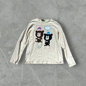 Beams T Shirt Adult XS Cream Y2K Long Sleeve Anime Kawaii Japan Wonder Bear Cute